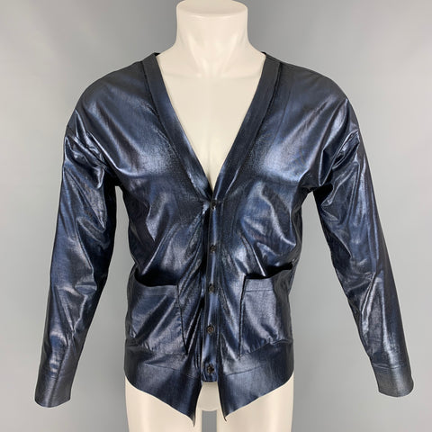 BURBERRY PRORSUM Spring 2013 Size S Blue Metallic Silk Button Down Cardigan