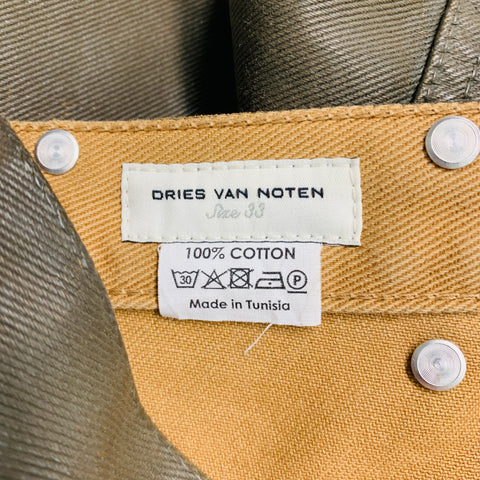 DRIES VAN NOTEN Size 33 Green Olive Vertical Stripe Cotton Cocoon Jeans