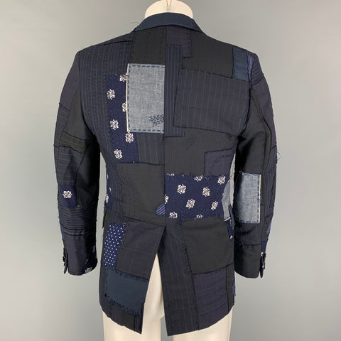 JUNYA WATANABE Taille S Manteau de sport en mélange de laine patchwork bleu marine noir