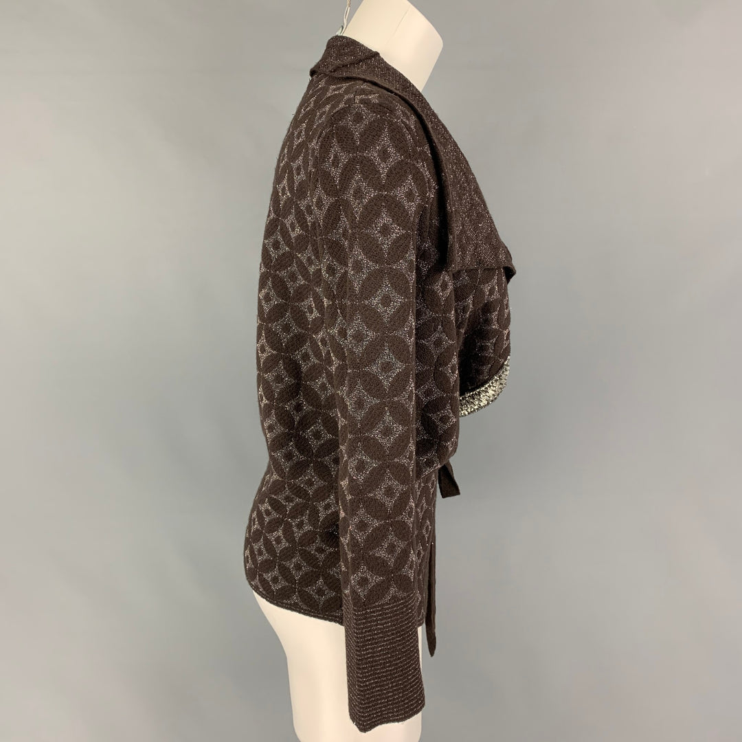 DRIES VAN NOTEN Size S Brown Copper Wool Rayon Abstract Cardigan