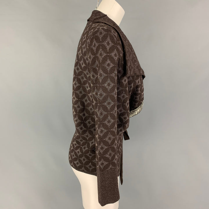 DRIES VAN NOTEN Size S Brown Copper Wool Rayon Abstract Cardigan