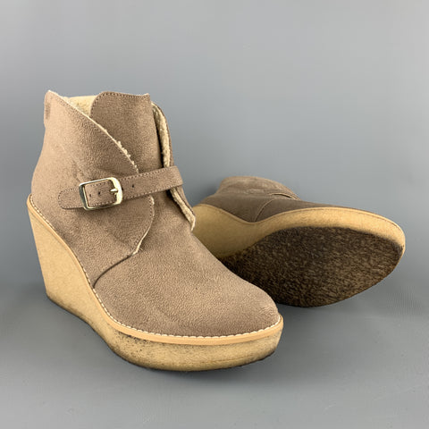 STELLA McCARTNEY Botas con cuña de goma de piel sintética color topo talla 7