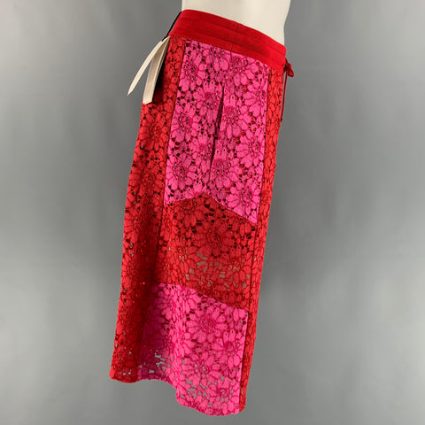 GUCCI Size XS Red Pink Floral Viscose Lace Up Shorts