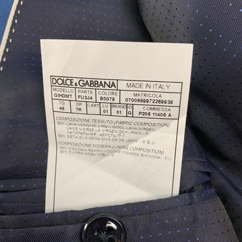 DOLCE &amp; GABBANA Taille 38 Costume 3 Pièces En Laine / Soie Bleu Régulier