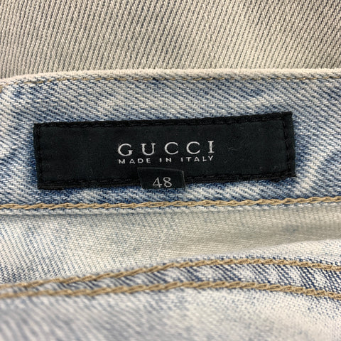 GUCCI Talla 32 Vaqueros con bragueta de botones de algodón con lavado azul claro