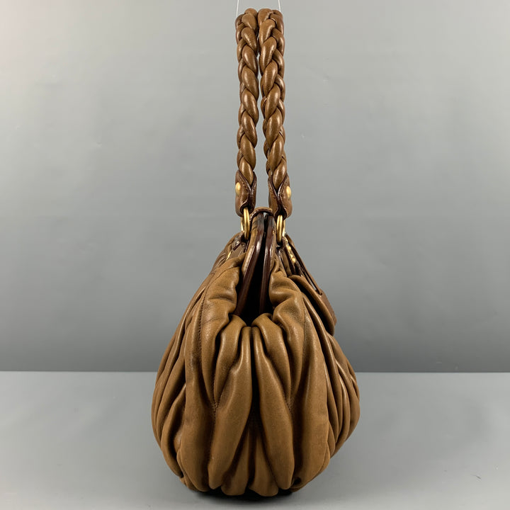 MIU MIU Brown Ruched Leather Top Handles Handbag