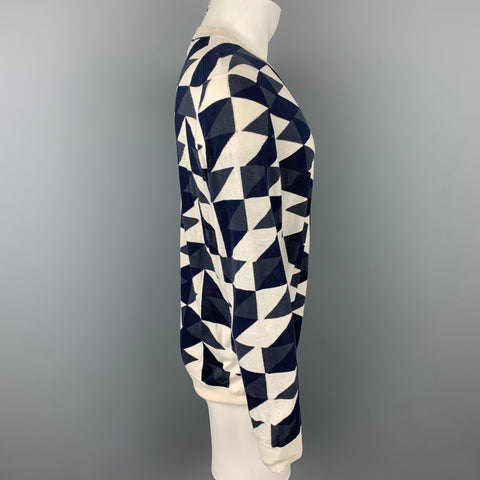 PS by PAUL SMITH Size L Off White &  Navy Geometric Cotton Crew-Neck Pullover