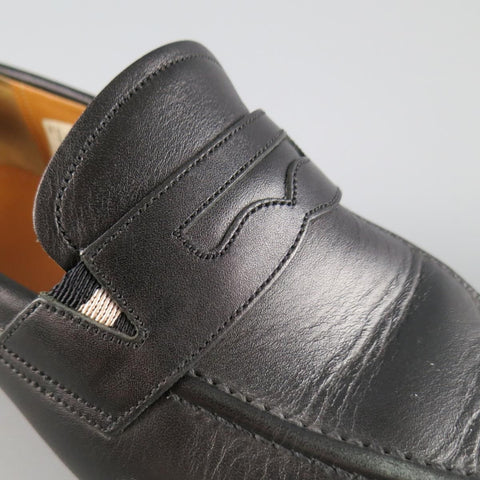 BALLY Size 7.5 Black Leather Penny Loafers