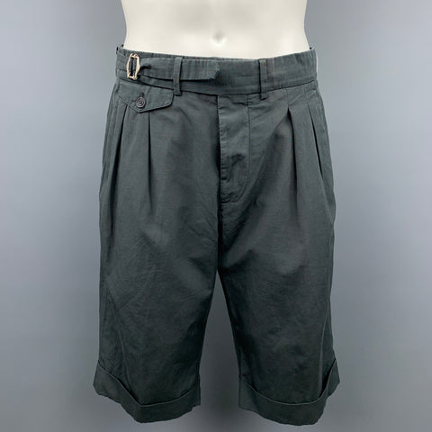 WOOSTER + LARDINI Size 32 Charcoal Cotton / Flax Button Fly Pleated Shorts