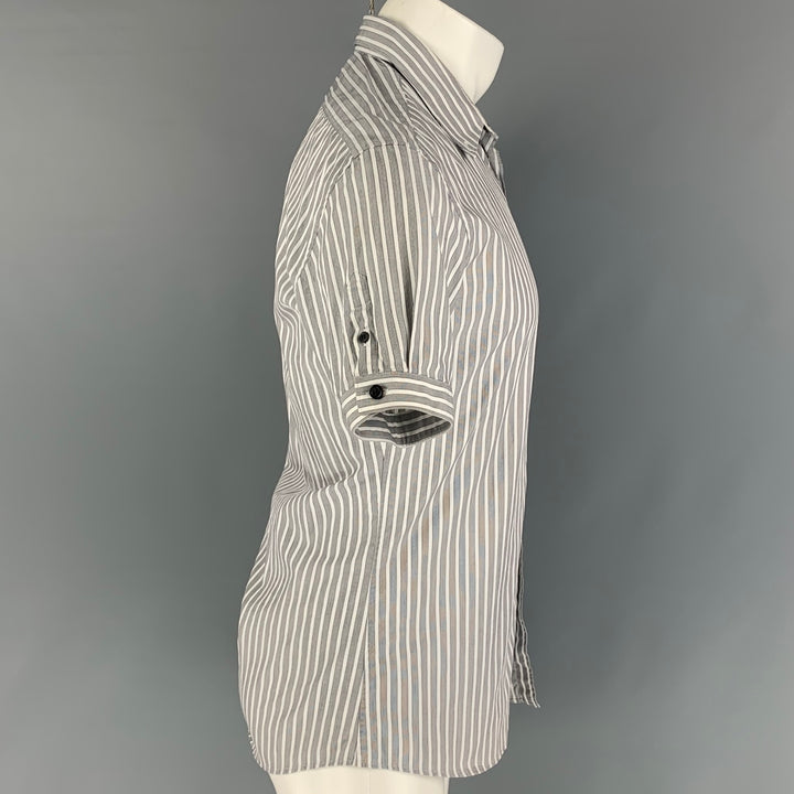 ALEXANDER MCQUEEN Size XS Grey White Stripe Cotton Button Up Short Sleeve Shirt