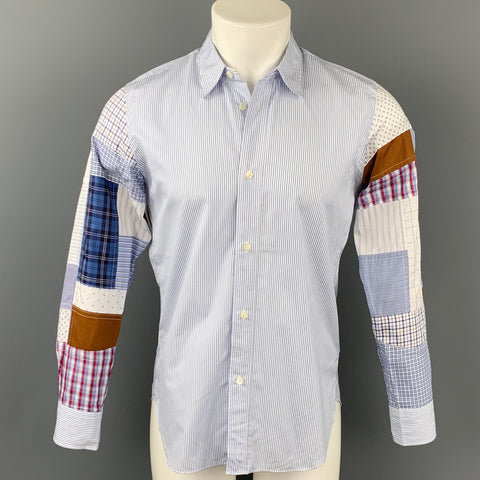 JUNYA WATANABE Size S Blue & White Patchwork Stripe Cotton Long Sleeve Shirt