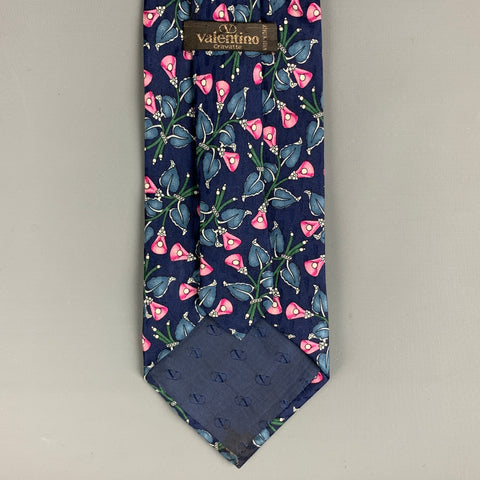 VALENTINO Size Navy Pink Floral Silk Tie