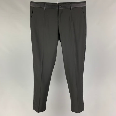 DOLCE & GABBANA Size 32 Black Wool Blend Tuxedo Dress Pants