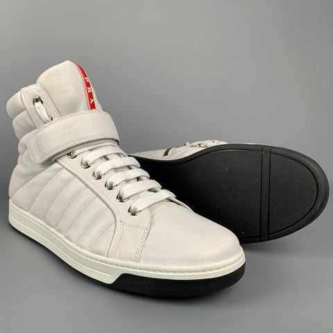 PRADA Size 10 Off White Quilted Leather High Top Sneakers