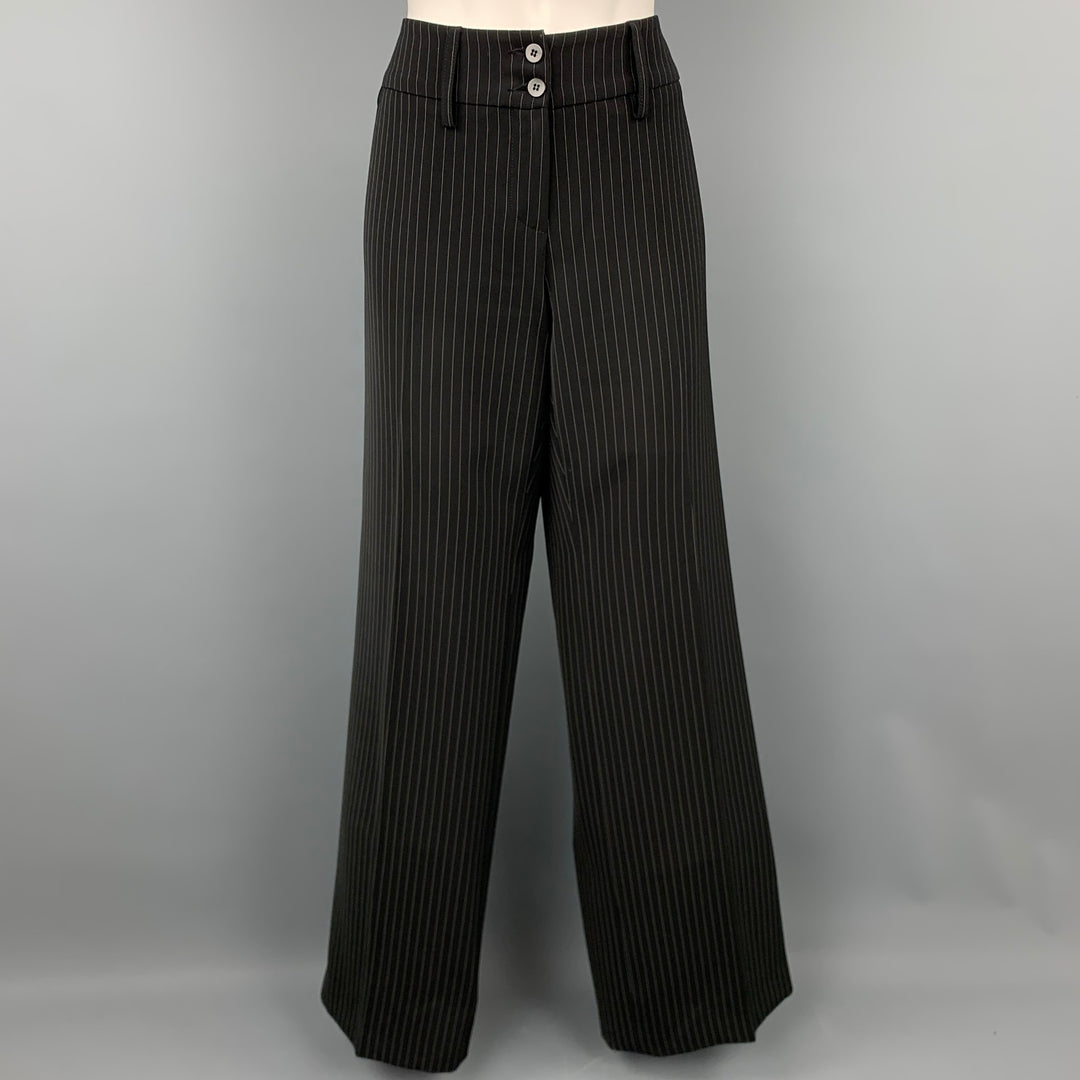ARMANI COLLEZIONI Size 8 Black Pinstripe Polyester Blend Wide Leg Dress Pants
