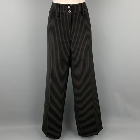 ARMANI COLLEZIONI Talla 8 Pantalón de vestir de pierna ancha de mezcla de poliéster a rayas negras