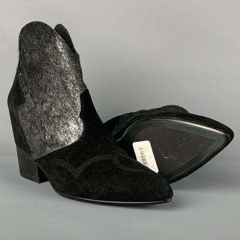 LOLA CRUZ Size 8 Black Silver Suede Cowhide Ankle Boots