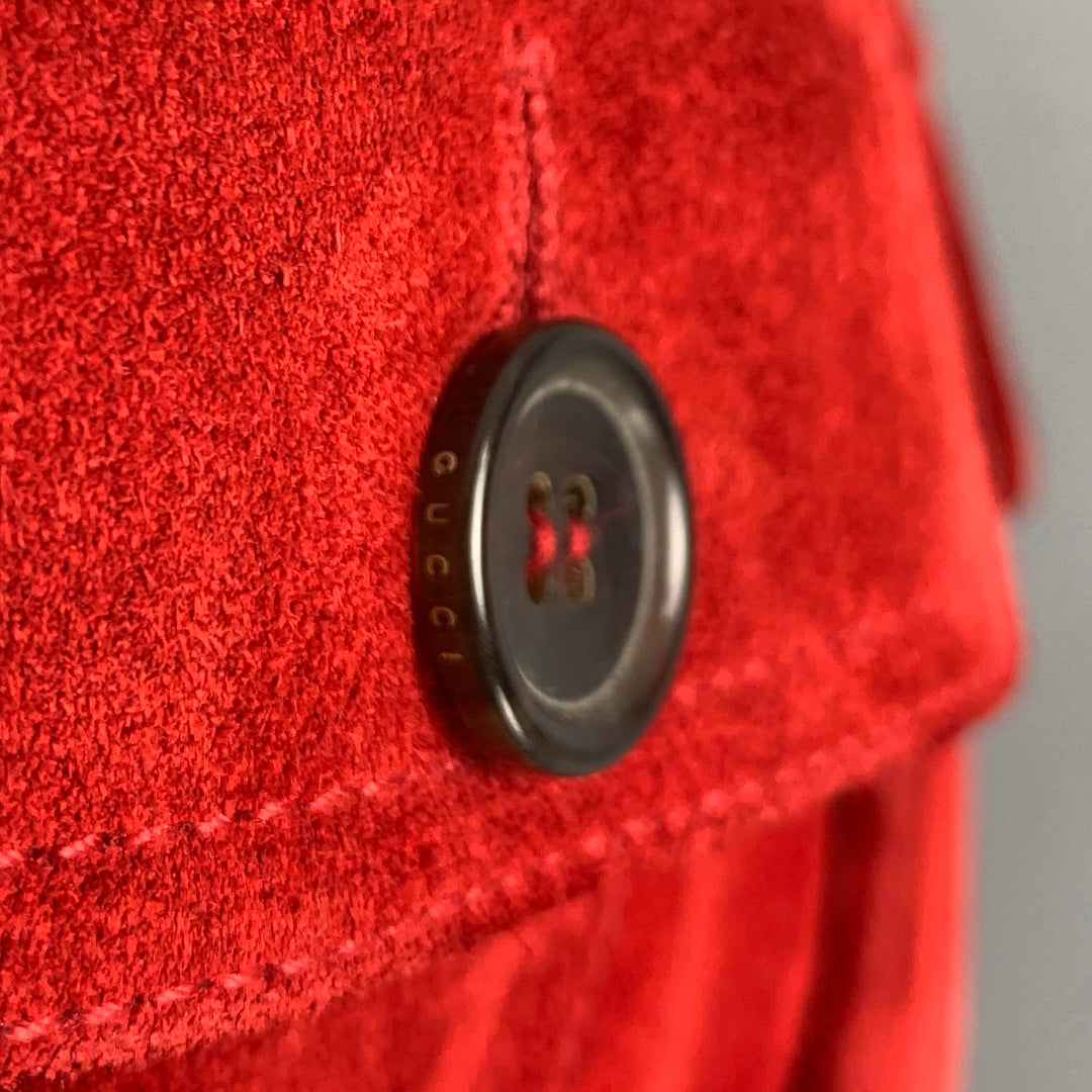 GUCCI Size 42 Red Suede Trucker Jacket