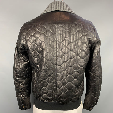 J. LINDEBERG Chaqueta con cremallera de cuero acolchada negra talla L