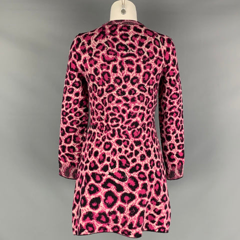 ALBERTA FERRETTI Size 4 Pink Black Virgin Wool Animal Print Long Sleeve Dress