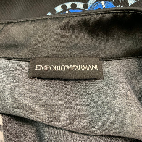 EMPORIO ARMANI Size 2 Black Blue Viscose Floral Blouson Casual Top