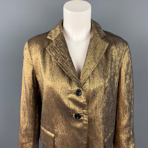 DRIES VAN NOTEN Size 10 Gold Textured Silk Blend Jacket Blazer
