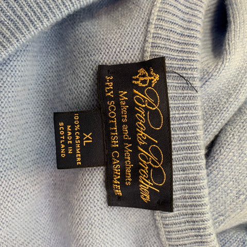 BROOKS BROTHERS Size XL Light Blue Cashmere V-Neck Sweater