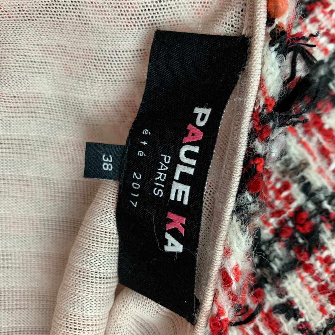 PAULE KA Size Red Black White Virgin Wool Blend Mixed Fabrics Dress