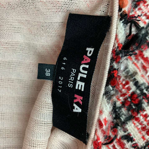 PAULE KA Size 6 Red Black White Virgin Wool Blend Mixed Fabrics Dress