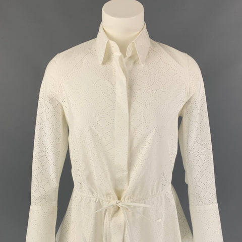 ALAIA Talla 4 Blusa perforada con corte láser de algodón / poliéster blanco