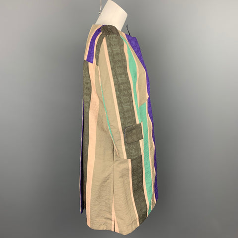 SHIRTAPORTER Size 8 Multi-Color Stripe Polyester Coat