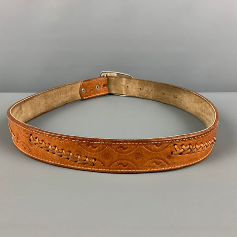 VINTAGE Size 36 Tan Woven Leather Pluribus Unum Coin Buckle Belt