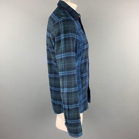 BLUE BLUE JAPAN Size XL Navy Plaid Cotton Button Up Long Sleeve Shirt