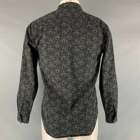 THEORY Size S Black White Abstract Cotton Long Sleeve Shirt