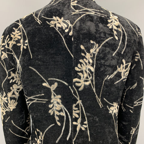 GIORGIO ARMANI Size 4 Black & Grey Floral Velvet Blazer