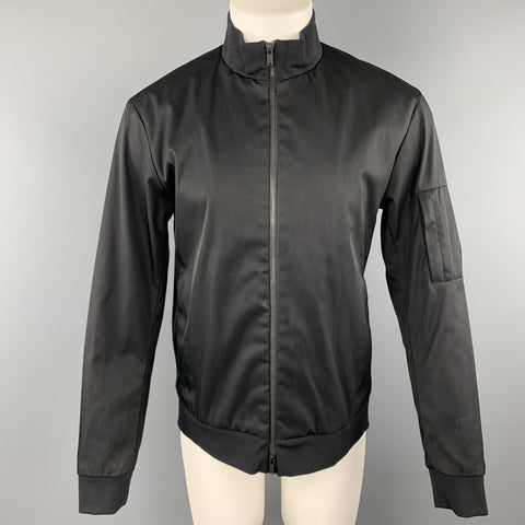 THEORY Size L Black Cotton Blend Twill High Collar Bomber Jacket