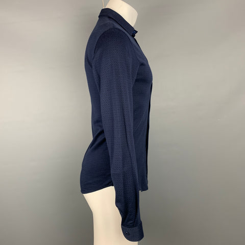 ETRO Camisa de manga larga con botones de algodón con estampado cuadrado azul marino y negro talla S