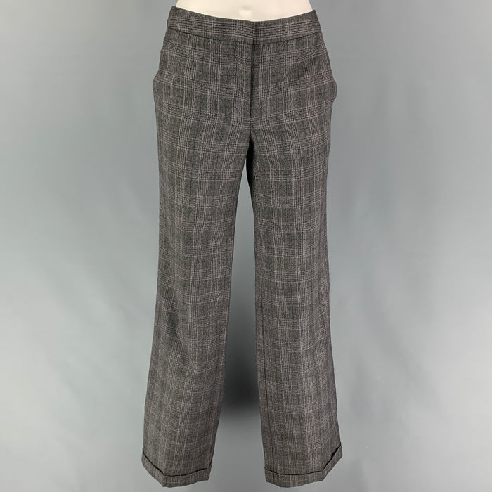 2009 by ALEXANDER McQUEEN  Size 10 Grey Virgin Wool Plaid Flat Front Dress Pants