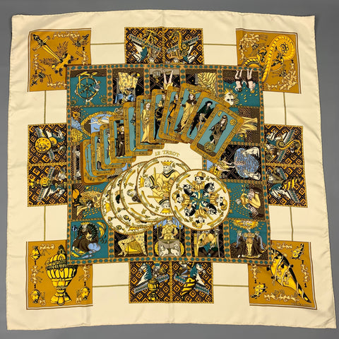 HERMES LE TAROT Beige Silk Scarf