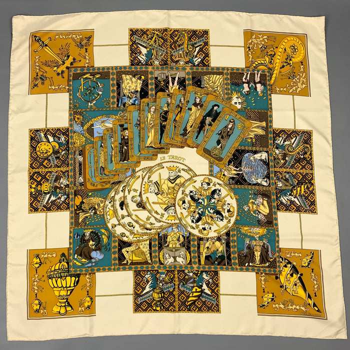 HERMES LE TAROT Beige Silk Scarf