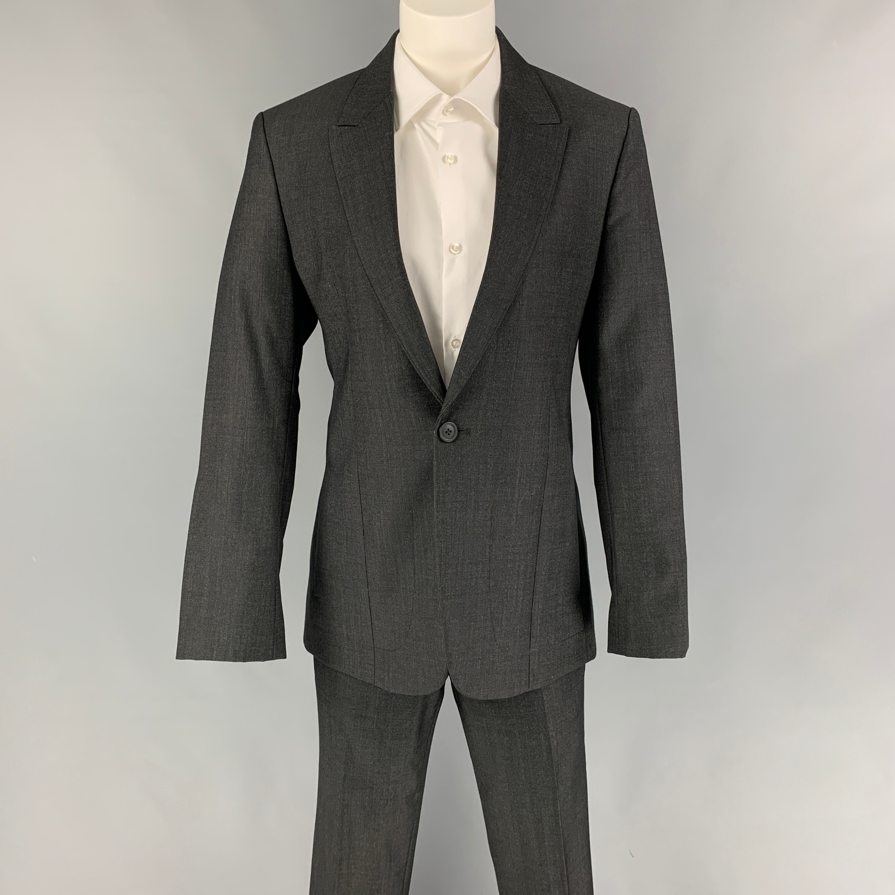 EMPORIO ARMANI Size 36 Charcoal Wool Peak Lapel Suit Sui Generis