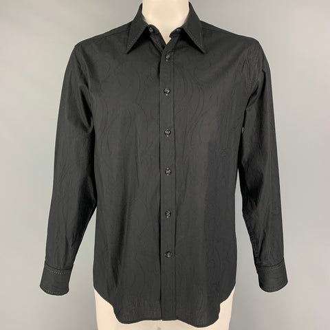 PRONTO UOMO Camisa de manga larga con botones de algodón texturizado negro talla L
