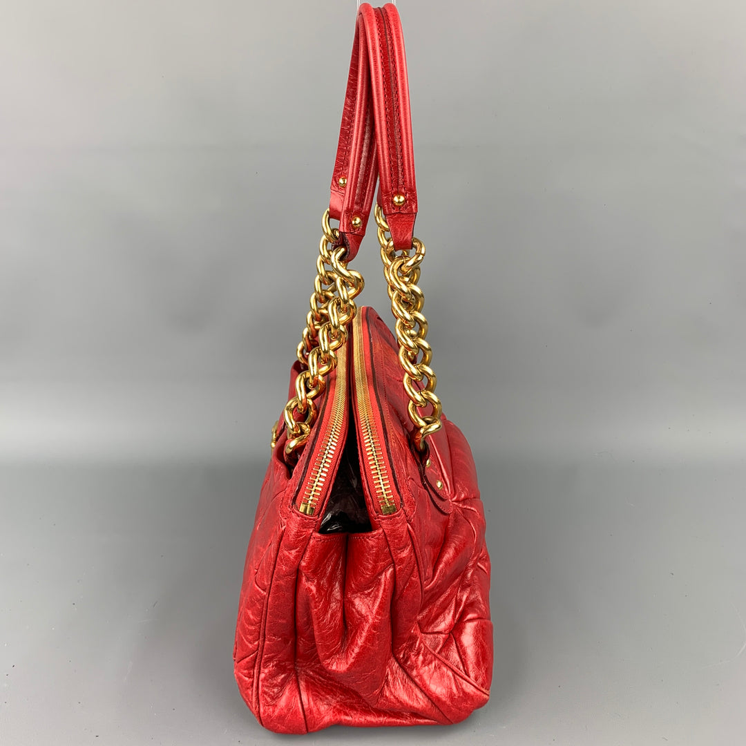 MARC JACOBS Red Quilted  Leather Chain Link Top Handles Handbag