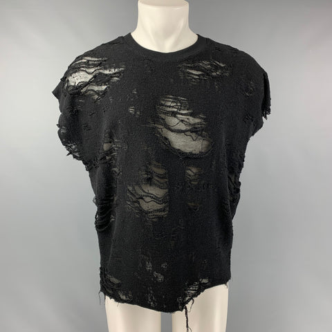 IRO Darrell Size S Black Distressed Cotton Blend Sleeveless Pullover