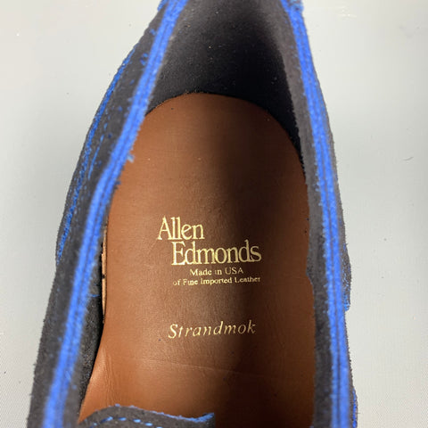 ALLEN EDMONDS Strandmok Size 10.5 Navy Perforated Suede Cap Toe Lace Up Shoes