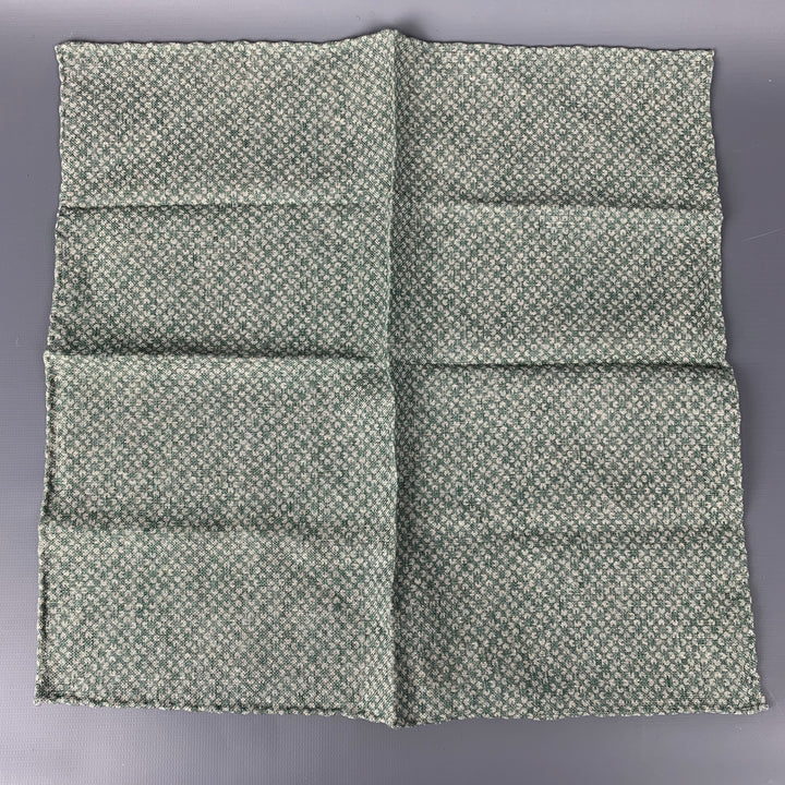 BRUNELLO CUCINELLI Green & Cream Abstract Linen / Cotton Pocket Square