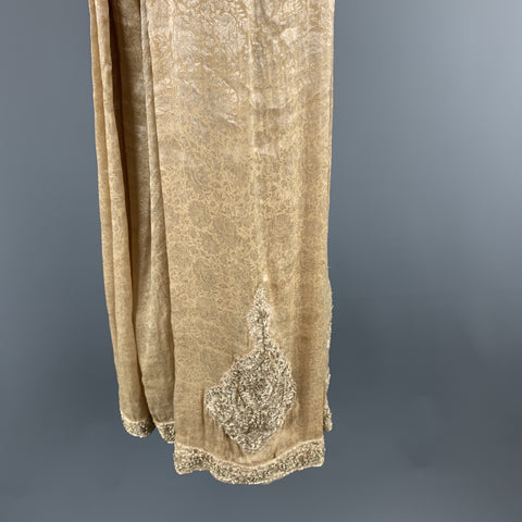 MARCHESA Size 6 Beige Metallic Floral Silk Beaded Strapless Cocktail Dress