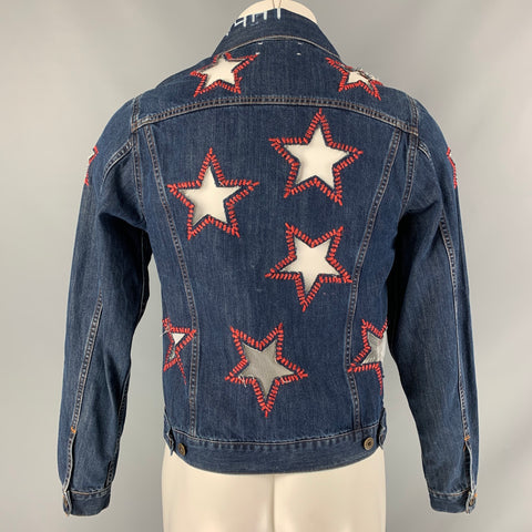 FAITH CONNEXION Size XS Indigo Print Denim Trucker Jacket