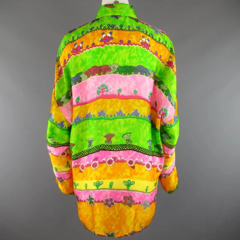 GIANNI VERSACE Size L Multi-Color Watercolor Abstract Plant Print Silk Blouse GIANNI VERSACE