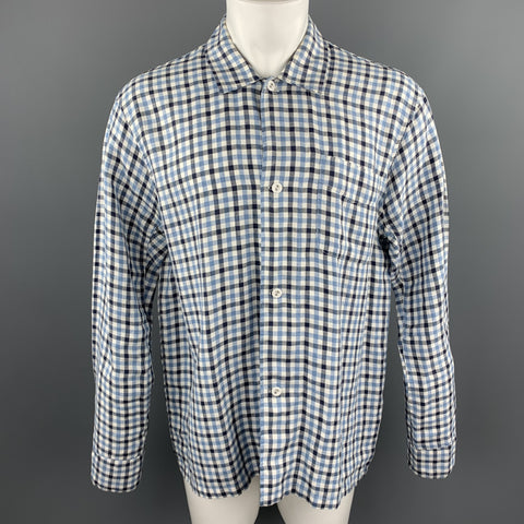 OUR LEGACY Size 40 White & Blue Checkered Plaid Cotton Oversized Shirt